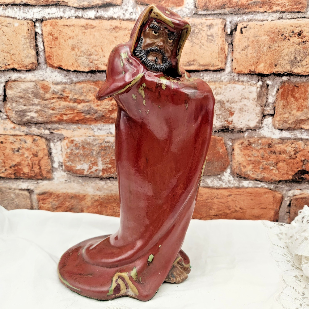 Shiwan Pottery Monk Figurine – 10.5" Tall, Vintage Chinese Glazed Sculpture